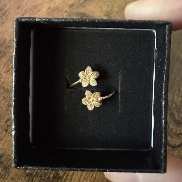 14K Rose Gold Double Flower Bypass Ring Adjustable Size 5-7 JMD Plumeria - Picture 9 of 12